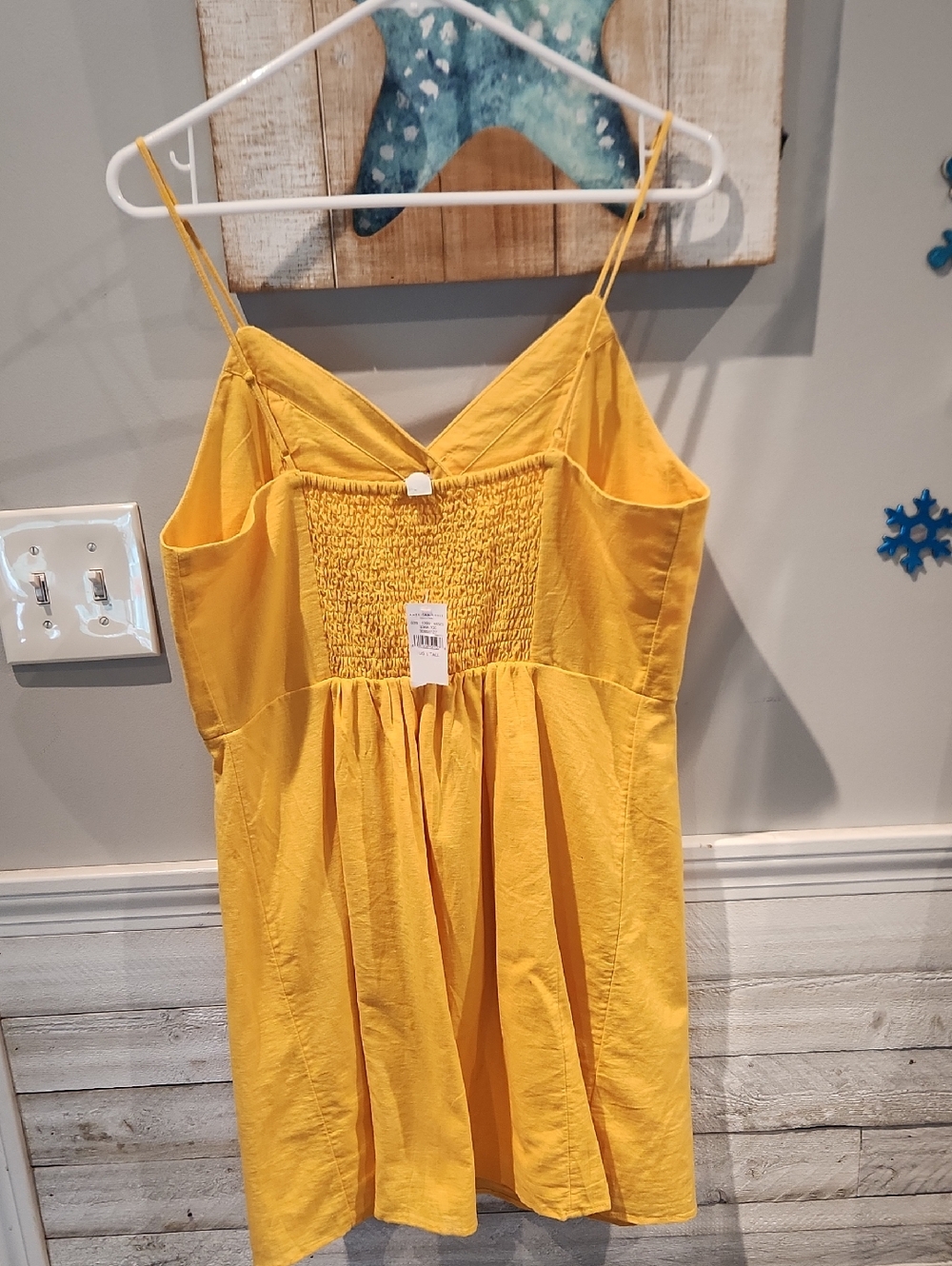 NWT American Eagle Outfitters Gold Linen Smocked Dress Sz L Tall - Picture 4 of 10